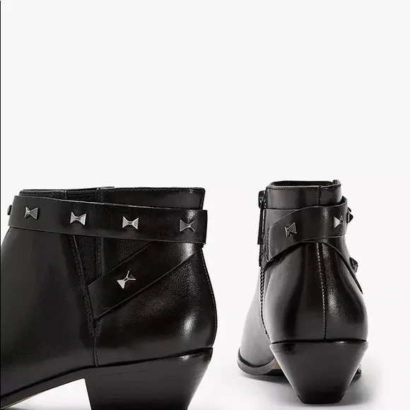 TED BAKER WESTERN HOMADA ANKLE BOOTIES BLACK LEATHER BOW STUDS NWT SZ 8 - Picture 9 of 12